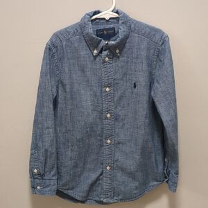 Ralph Lauren Boys Blue 100% Cotton Button Down Casual Dress Shirt - Size 7